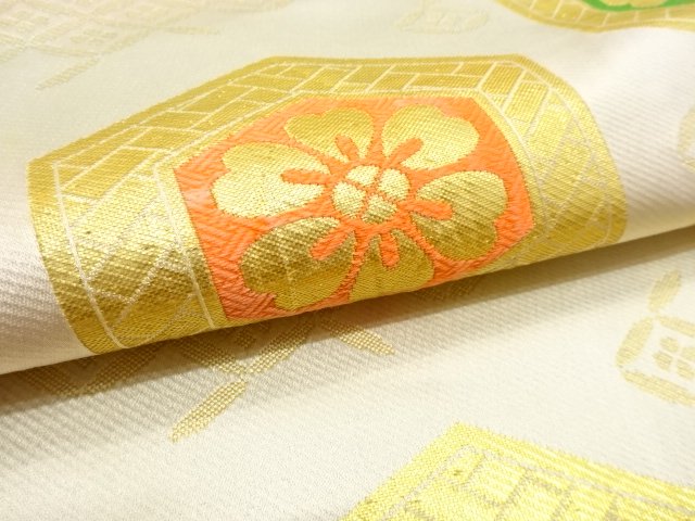  アンティーク　花亀甲模様織り出し子供帯（材料）